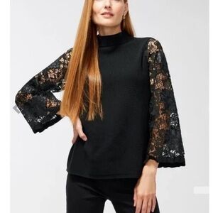 Chicos Mock Neck Knit Lace Bell Sleeves Pullover Sweater Size 1 M Feminine